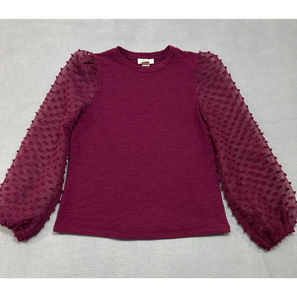 Maeve Anthropologie Plum Swiss Dot Puff Sleeve Textured Top XXS - Picture 5 of 9